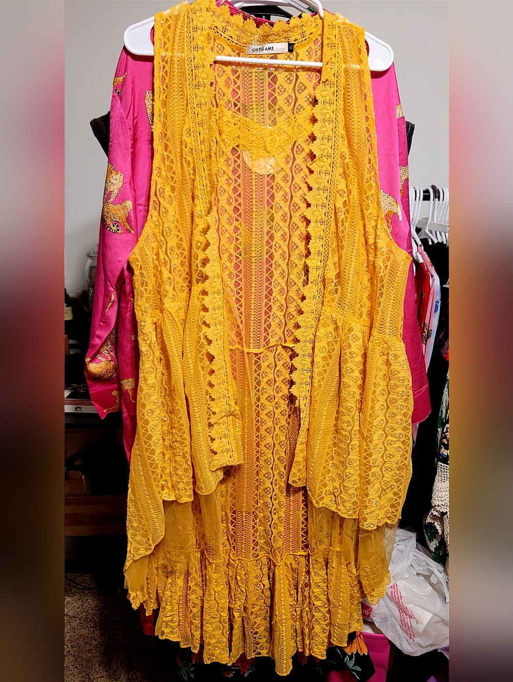 Origami Hi-Lo Lace Duster Vest